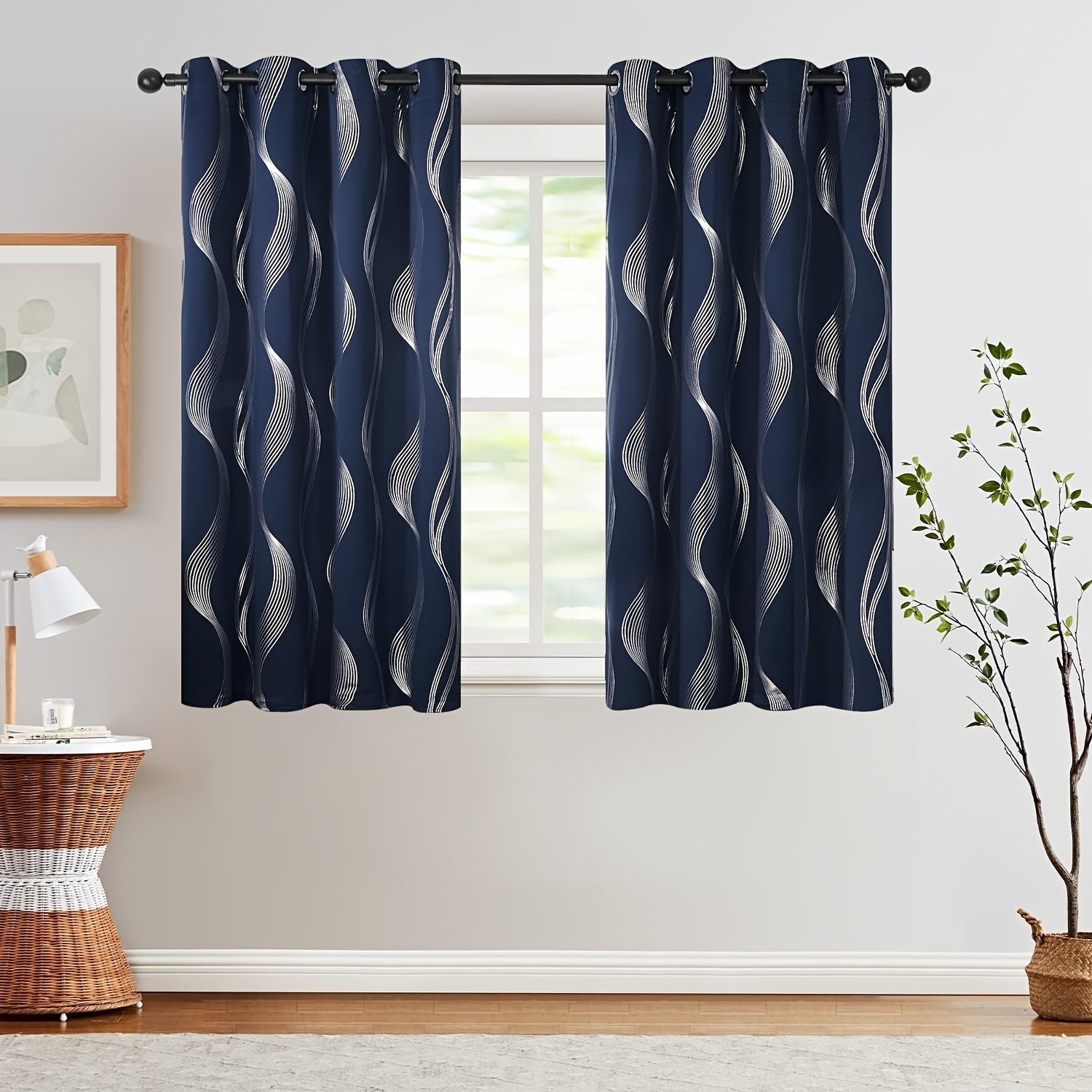 Contemporary Blackout Curtains 2 Pieces Woven Polyester Grommet Top Room Darkening
