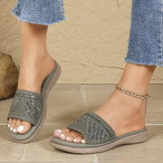 Women’s Ultra-Light Flat Slides with Rhinestones for Summer Beach Casual