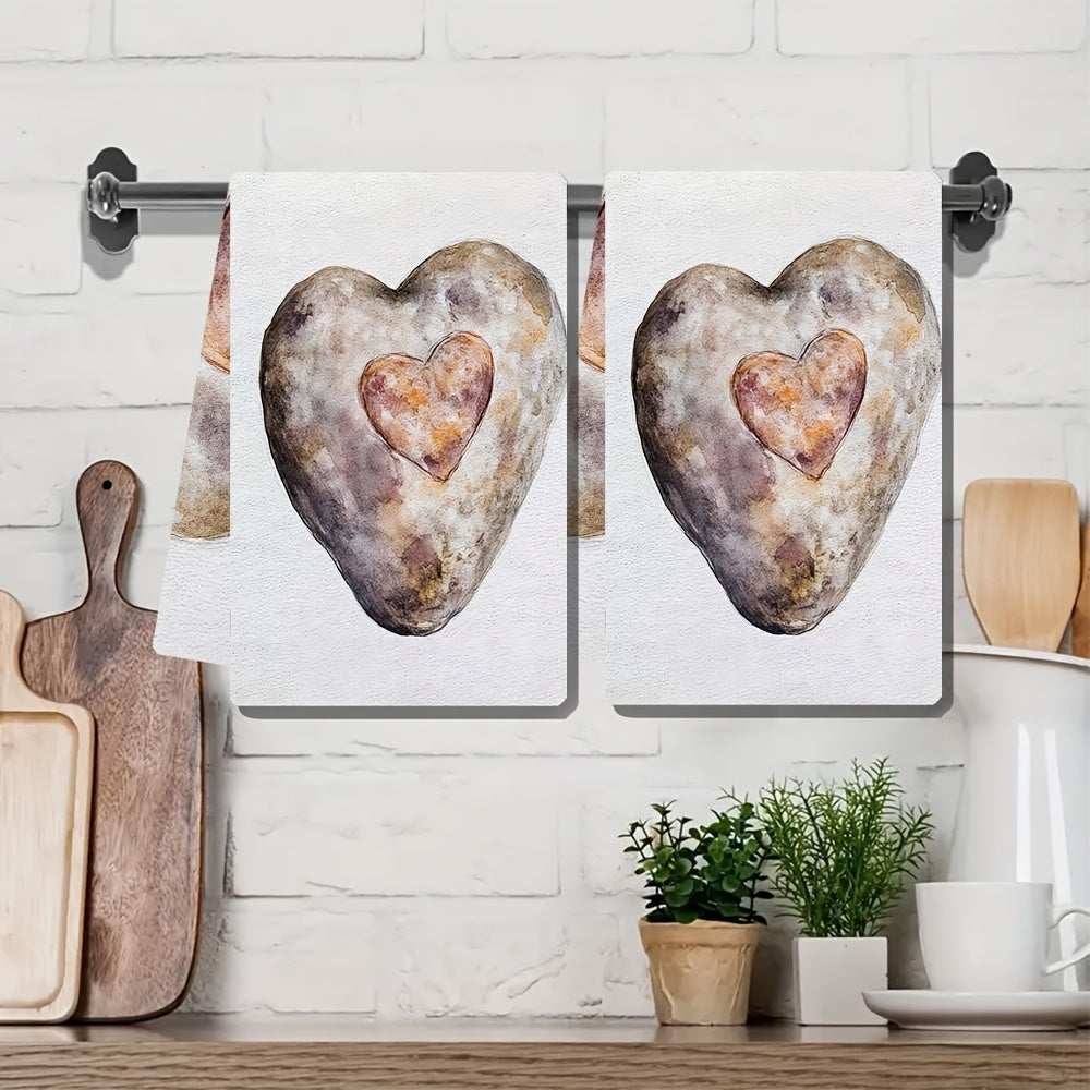 Ultra-Soft Kitchen Towels with Valentine's Potato Design, Absorbent, 40x60 cm