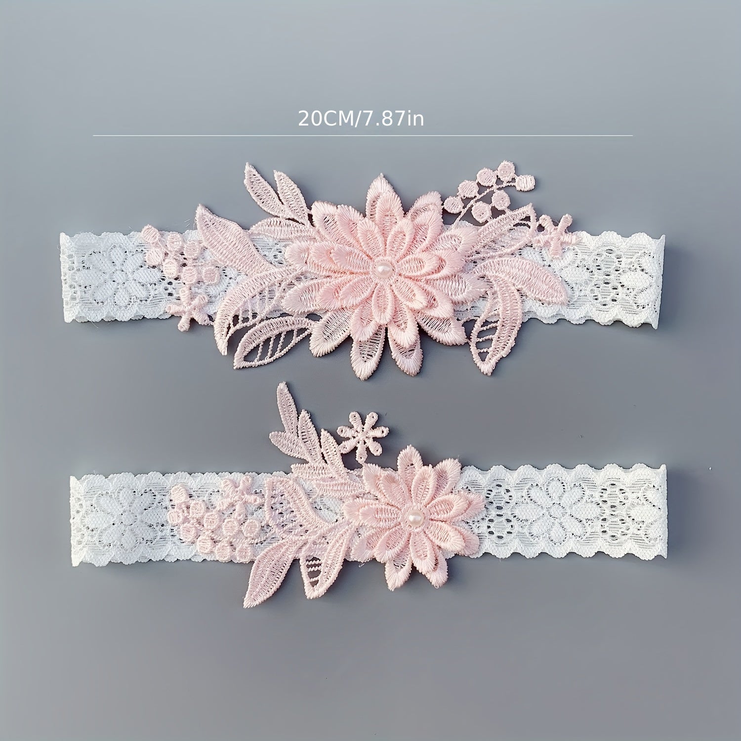 Wedding Garter Set Lace Bridal Garter Belt with Faux Pearl Decorations and Floral Design