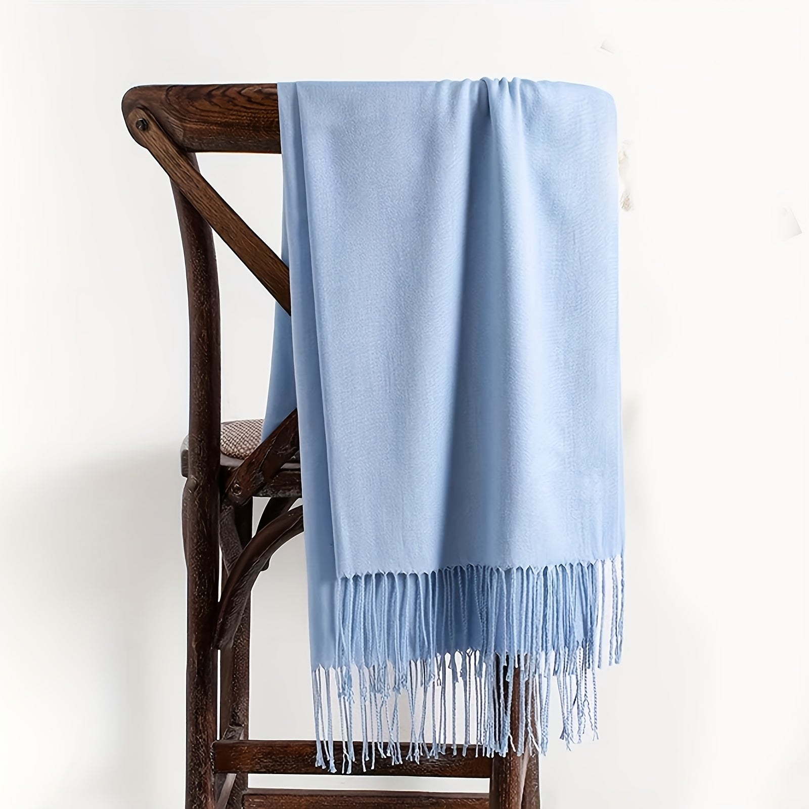 Solid Color Tassel Scarf for Women and Men Soft Cozy Lightweight Windproof Shawl
