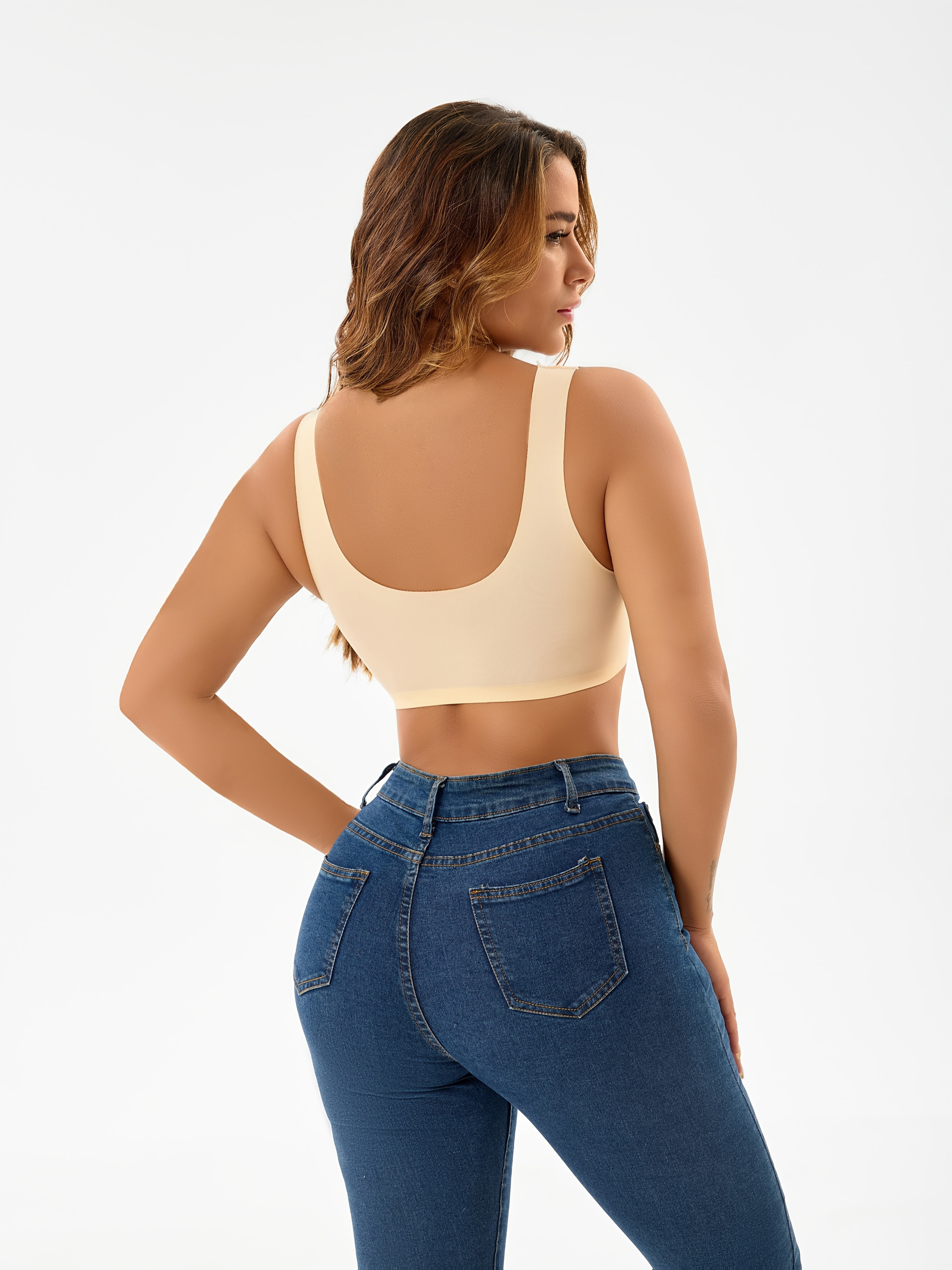 Women's Seamless Wire-Free V-Neck Bras Light Blue Beige Black 1XL-XXL