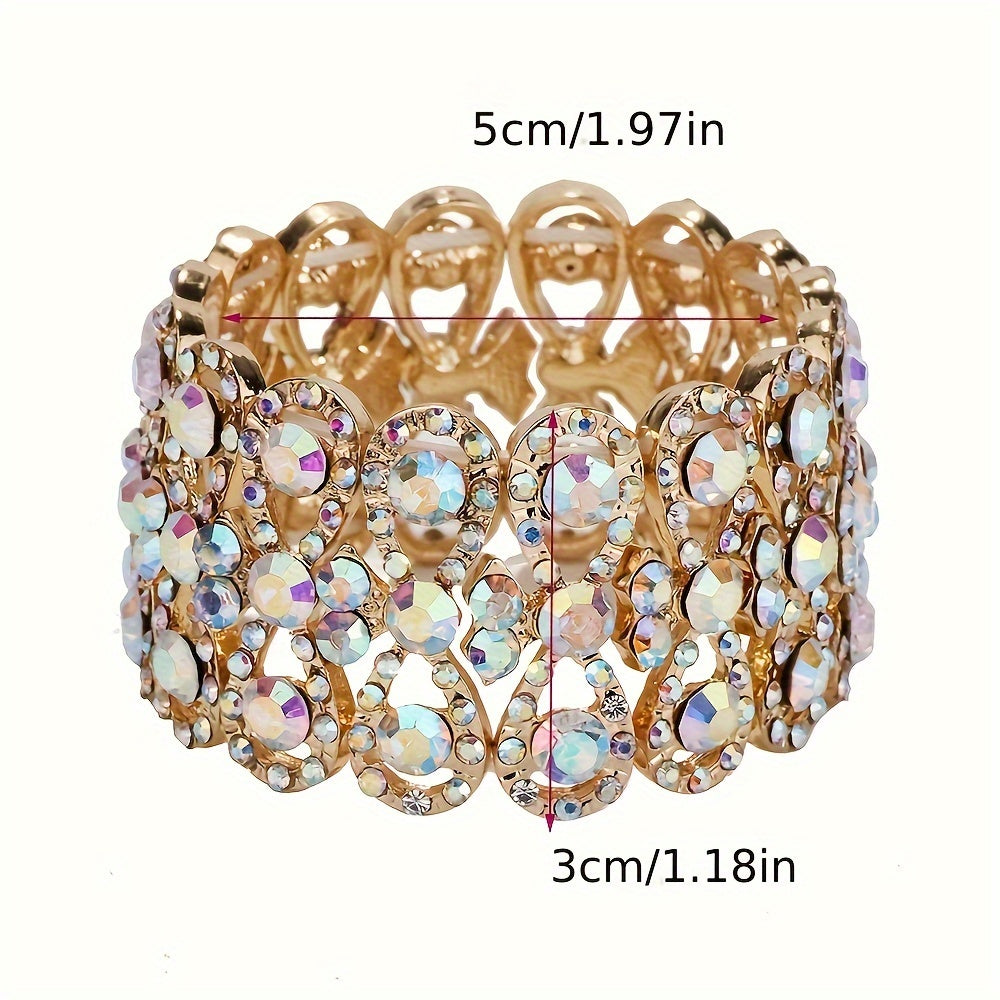 Elegant Rhinestone Pave Copper Stretch Bracelet for Women and Girls