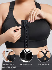 Women's High-Impact Sports Bra with Front Zipper Black for Yoga Running