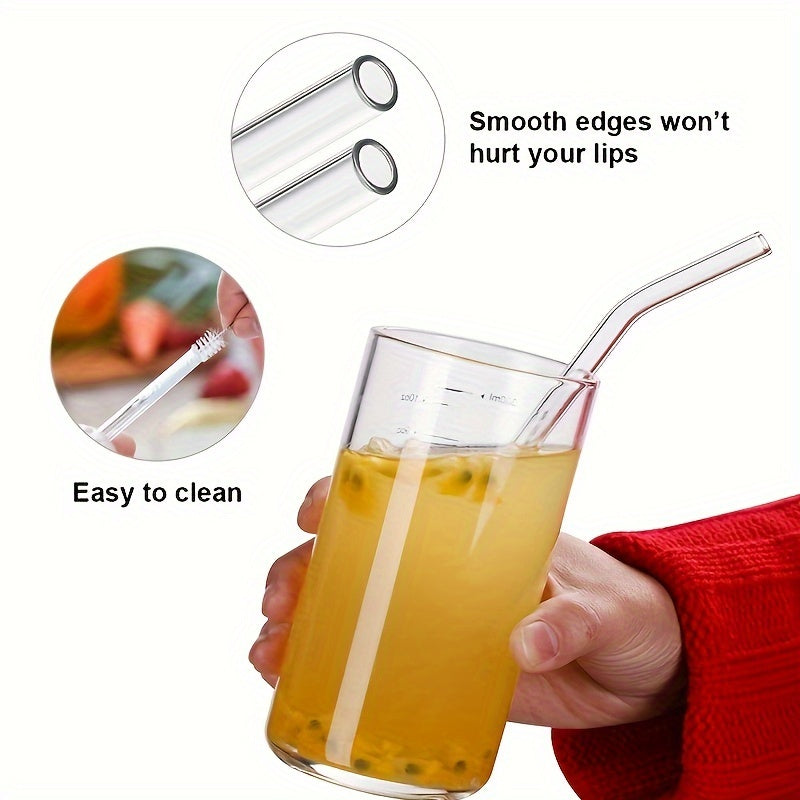 6 Pack Clear Borosilicate Glass Straws with Cleaning Brush Reusable Heat-Resistant