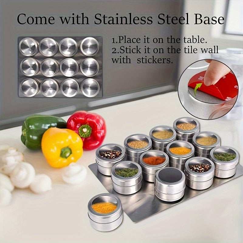 Set of 12 Magnetic Spice Containers with Salt and Pepper Shakers Kitchen Organizer