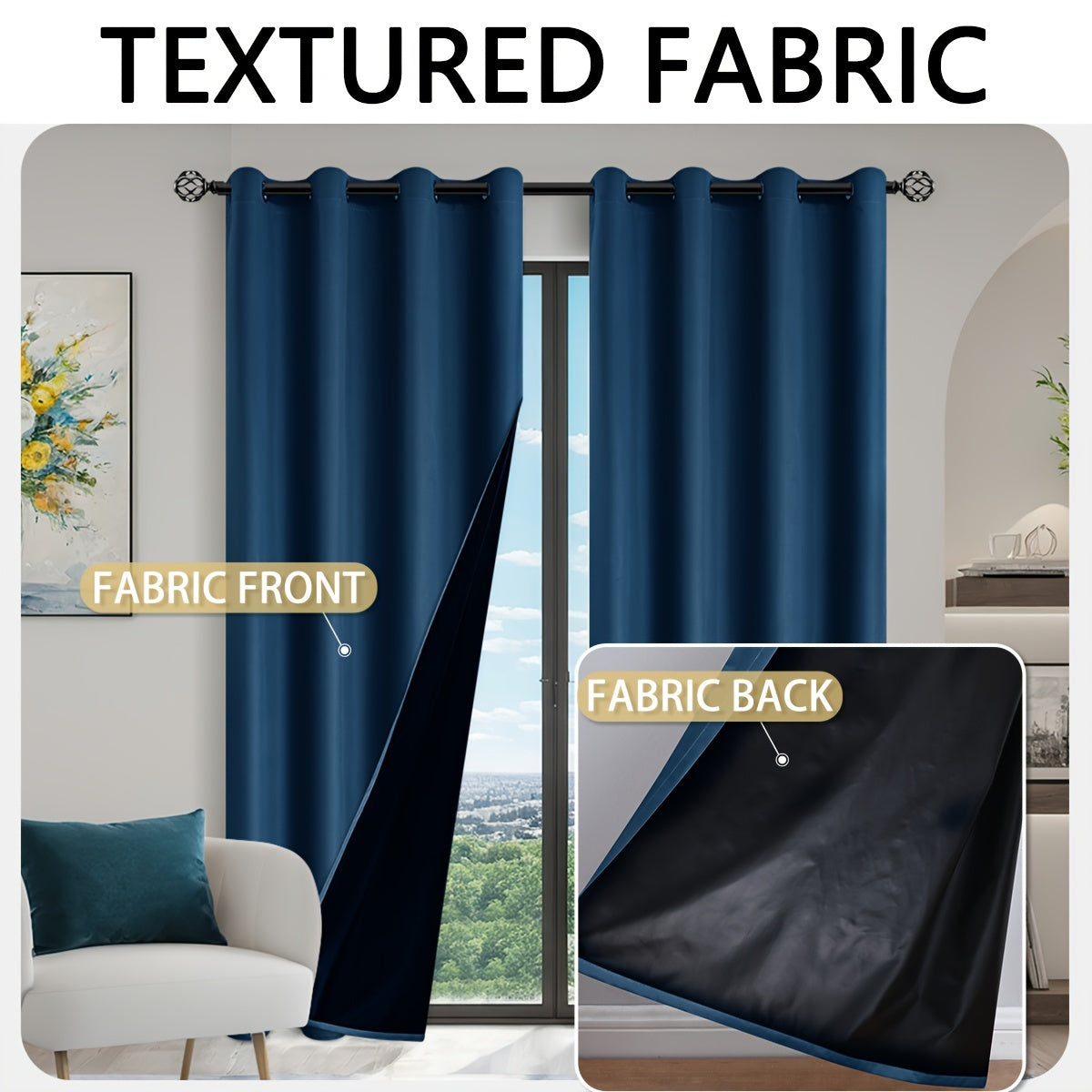 Blackout Curtains for Bedroom and Living Room, UV Protection, Easy Slide