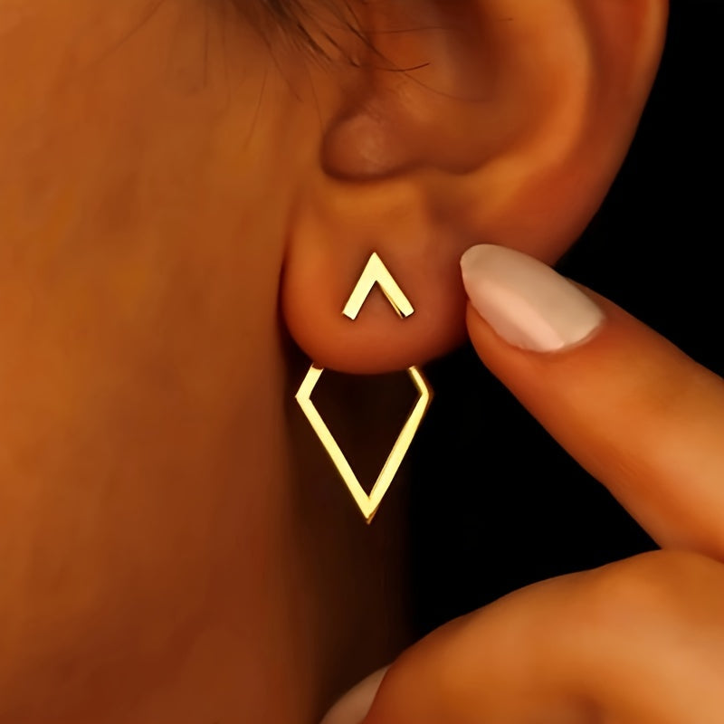 Ayollar uchun geometrik ikki qavatli olmosli sirg‘alar minimalistik zamonaviy zargarlik