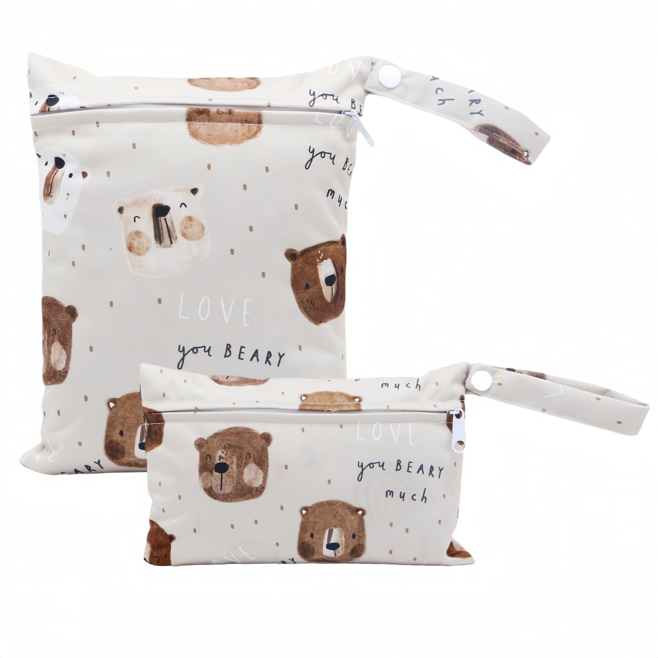 2-Piece Diaper Bag Set with Bear Print and Zipper Pockets for Baby Essentials