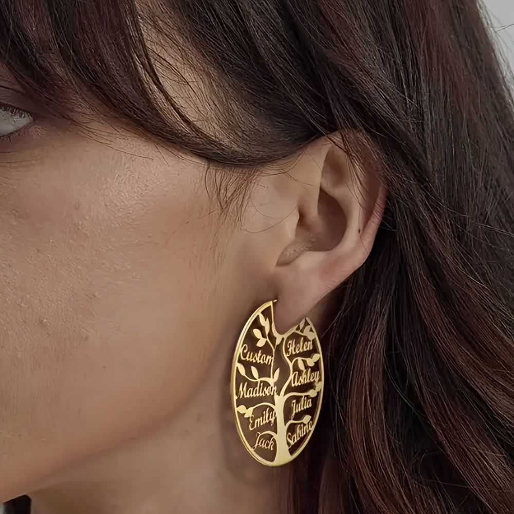 Pendientes de aro con colgante de árbol de la vida en acero inoxidable bohemio para fiestas, bodas, regalo para ella