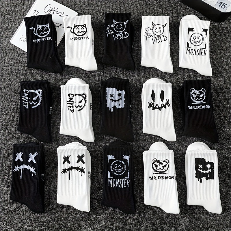 Men's Graffiti Pattern Crew Socks 3/5/8/10 Pairs Breathable Comfortable Outdoor