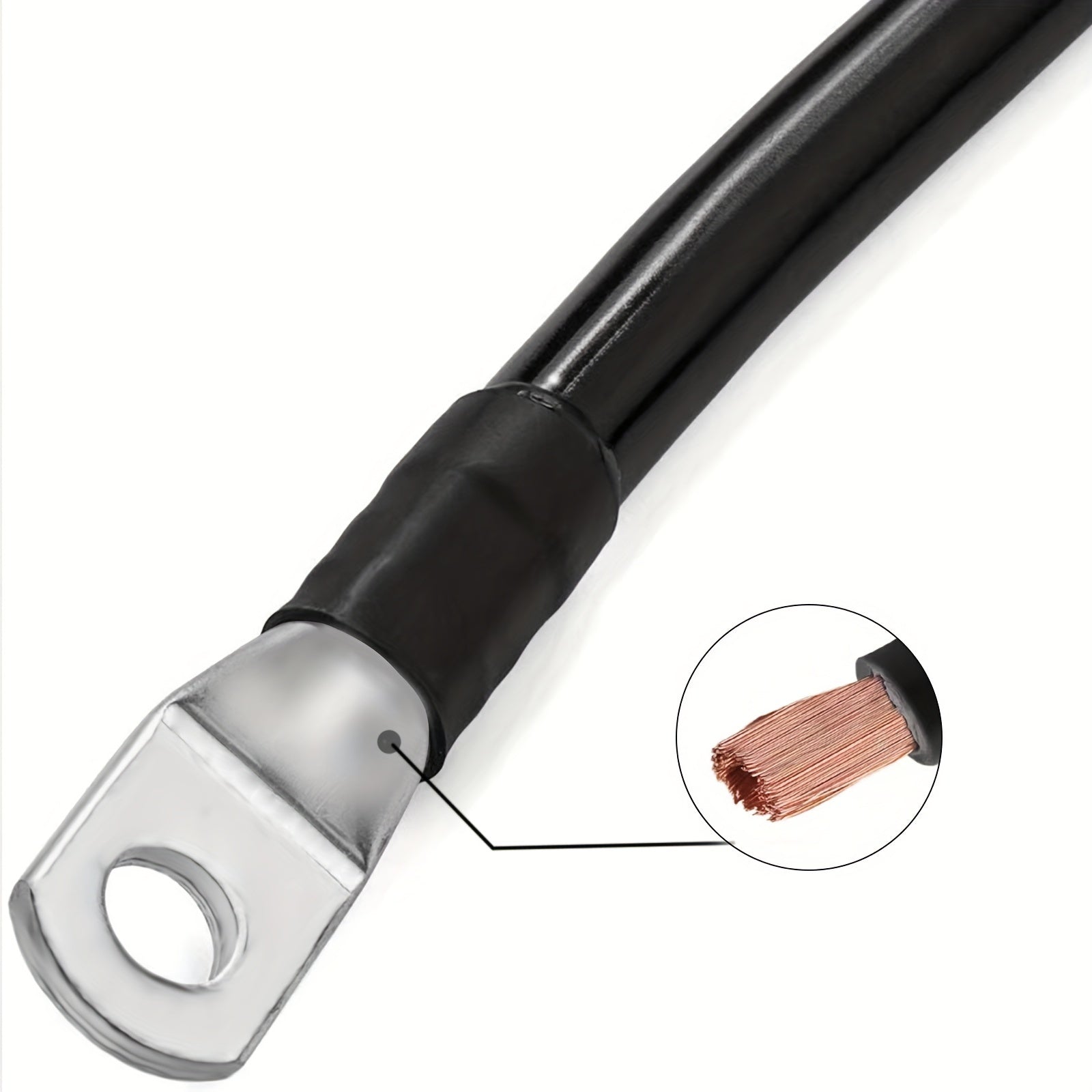 Car Battery Cable Copper Power Cord 2pcs 30/50/70/100cm 12V M8 Ring Clamp