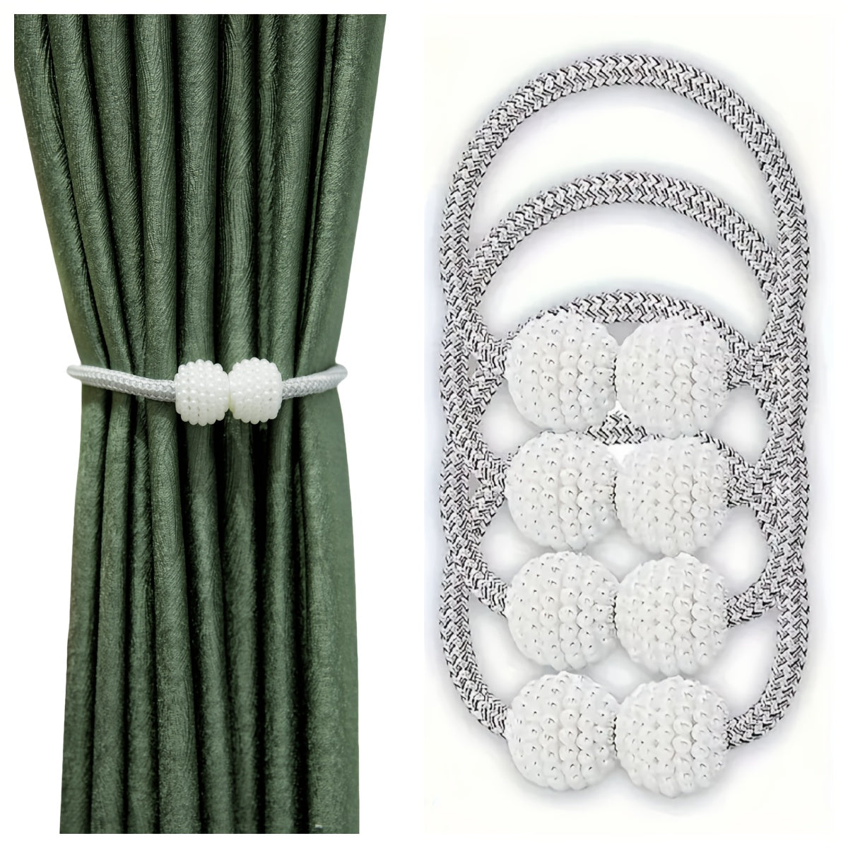 Yashash xonasi va yotoqxona uchun 4 ta kulrang polyester pardozlari bilan faux marjon detallari bilan to'plam