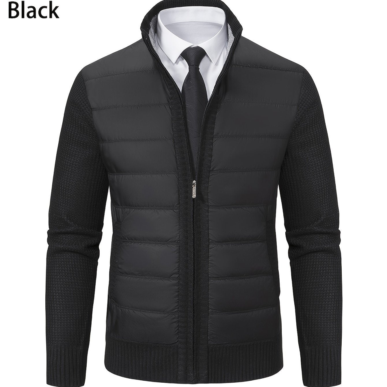 Men's Light Gray Polyester Casual Knit Jacket with Mandarin Collar for Hiking and Outdoor Activities