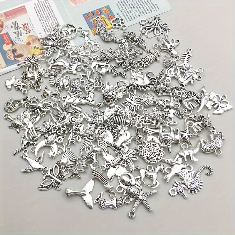 100 Pieces Metal Mixed Jewelry Charms Vintage Animal Charms for DIY Necklace Making