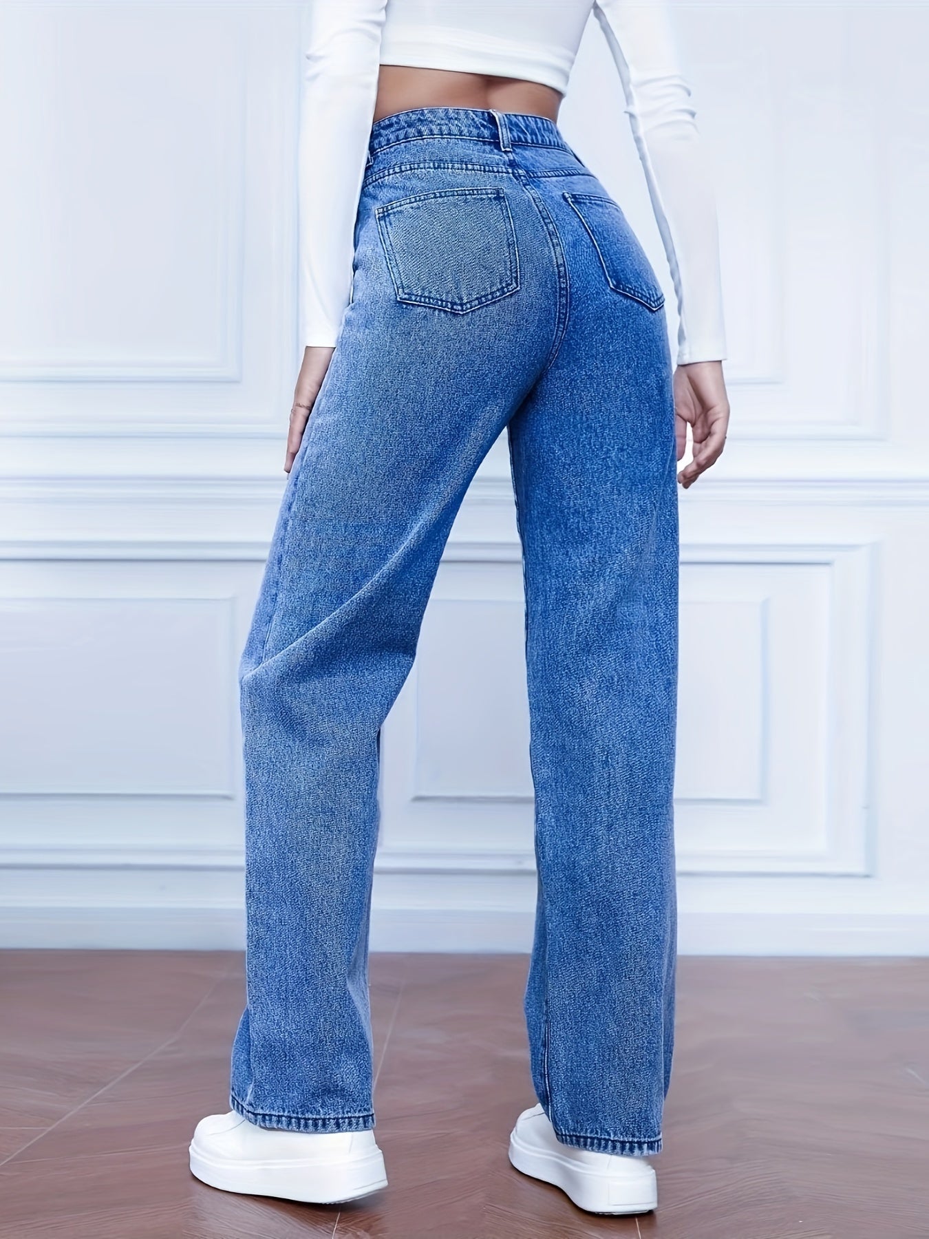 Men's Straight Leg Denim Jeans for Fall and Winter Medium Stretch Solid Color