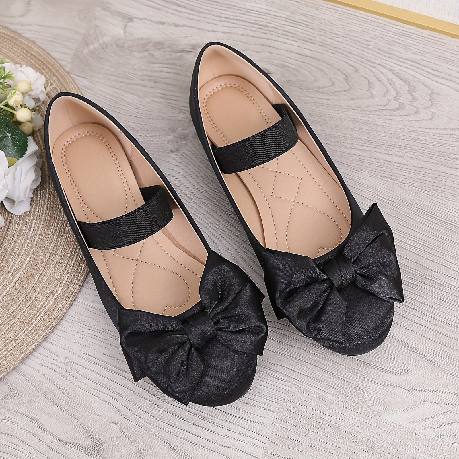 Women's Ballet Flats Solid Color Elastic Slip On Shoes Casual Dress Flat
