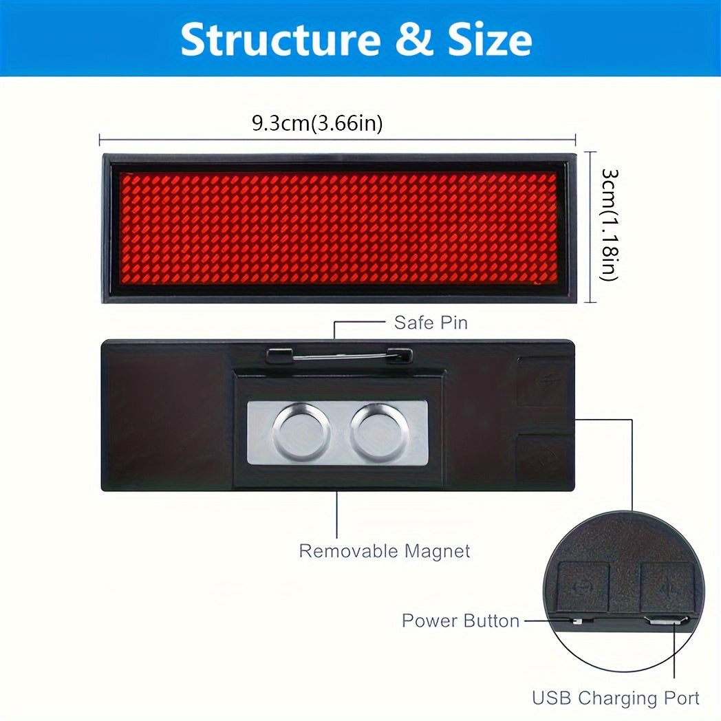 Rechargeable Wireless LED Badge 48x12 Pixel Matrix Display App-Controlled Customizable for Events Nightclubs Hotels