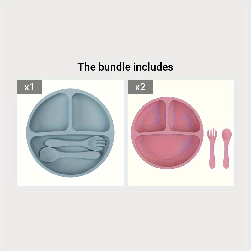 Children's Silicone Dinnerware Set 3 Pieces Plate Spoon Fork Non-Slip Food-Grade