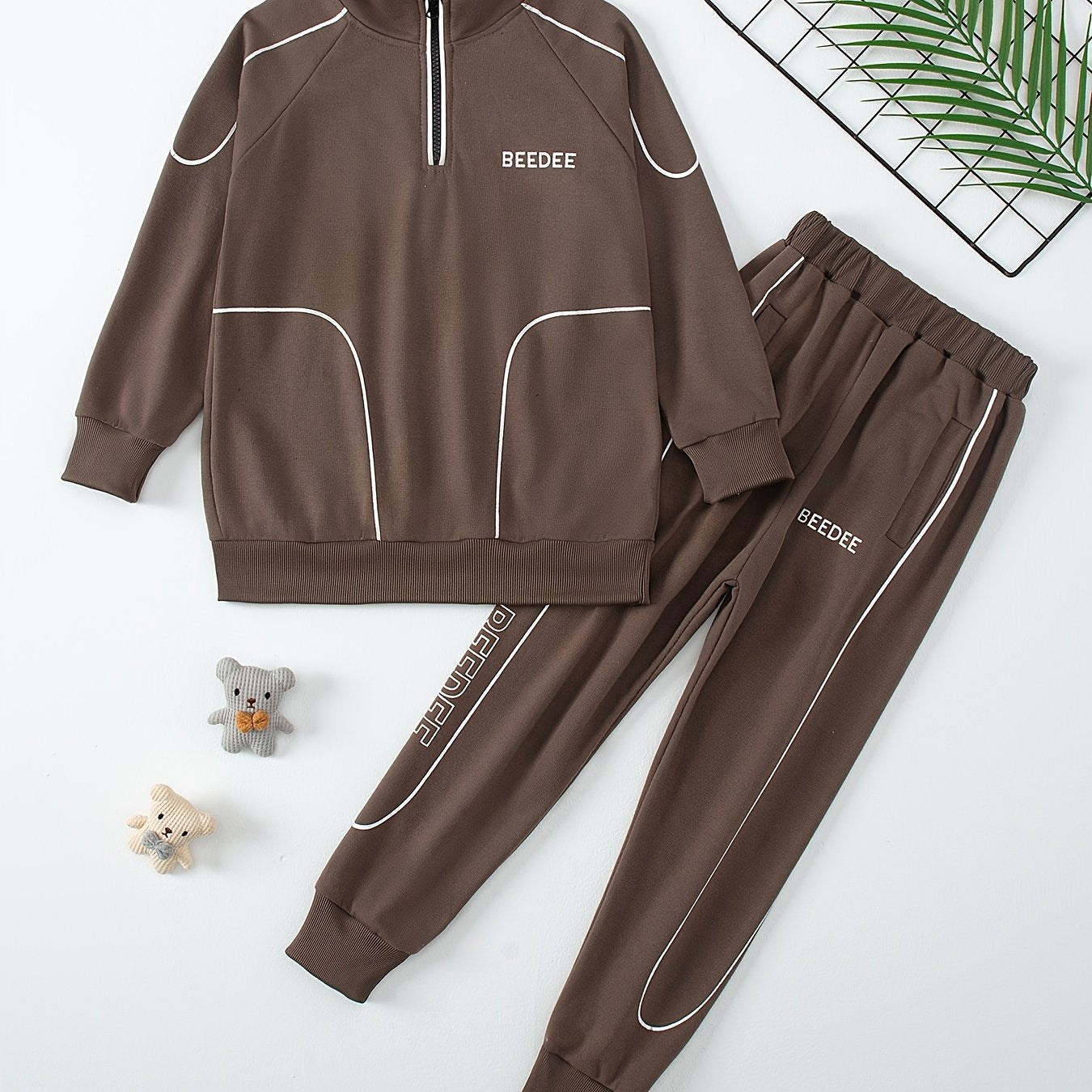 Boys' Polyester Casual Sportswear Set Includes Zip-Up Jacket and Joggers for Spring Fall Outdoor Activities