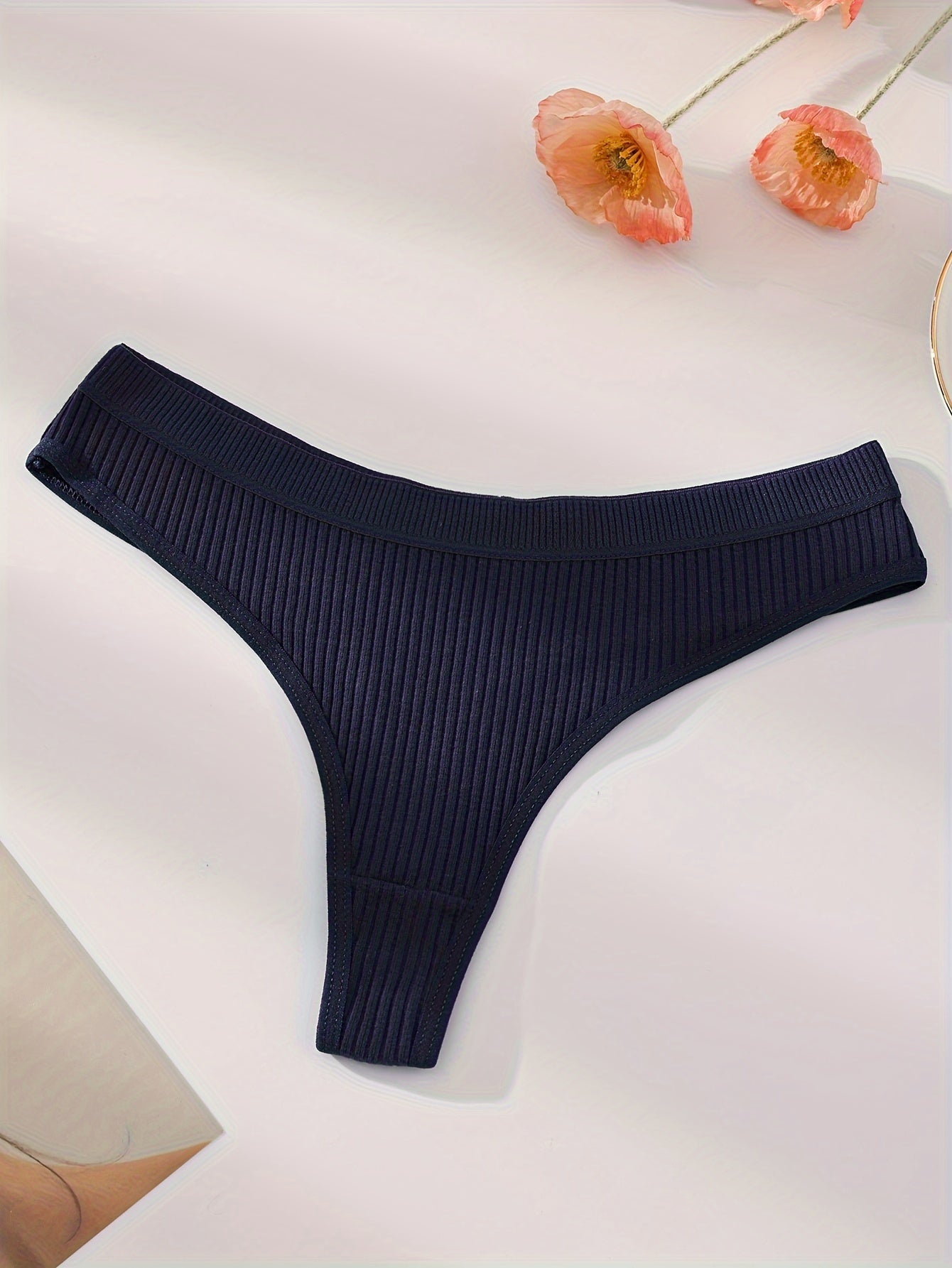 7-Pack Women's Ribbed Seamless Thongs V-Strings Comfortable Fit Solid Color