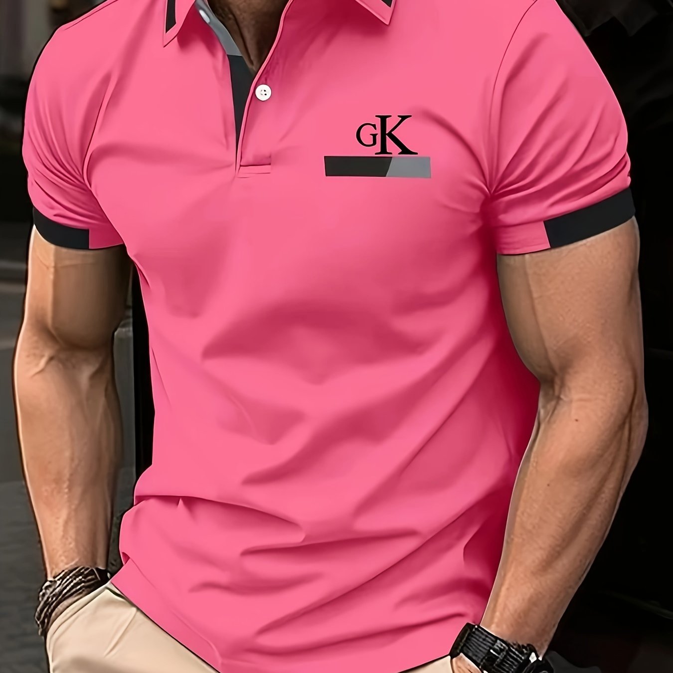 Men's Summer Short Sleeve Shirt with Button Detail Solid Color Breathable Polyester