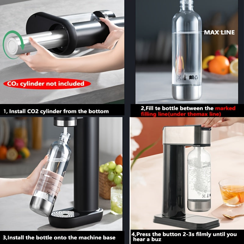 Stainless Steel Soda Maker with 1L PET Bottle Make Sparkling Water at Home