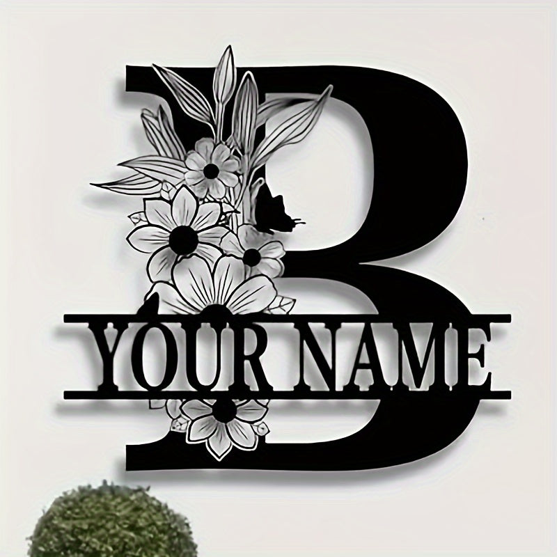 Personalized Metal Family Name Sign with Floral Design for Home Decor