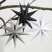 Set de 3 faroles de papel 3D en forma de estrella, decoraciones navideñas para interior, 30.48cm, negro, gris, blanco