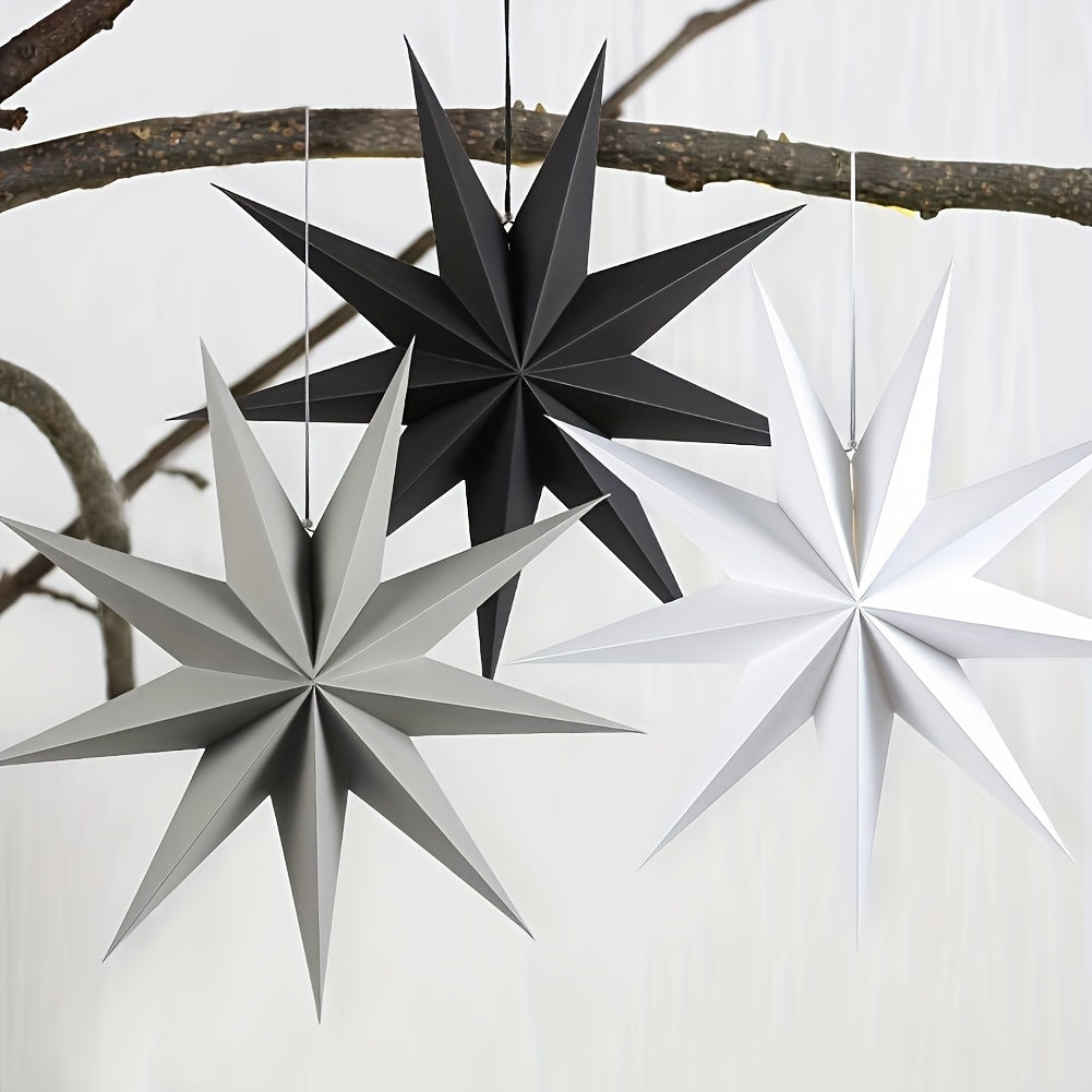 Set de 3 faroles de papel 3D en forma de estrella, decoraciones navideñas para interior, 30.48cm, negro, gris, blanco