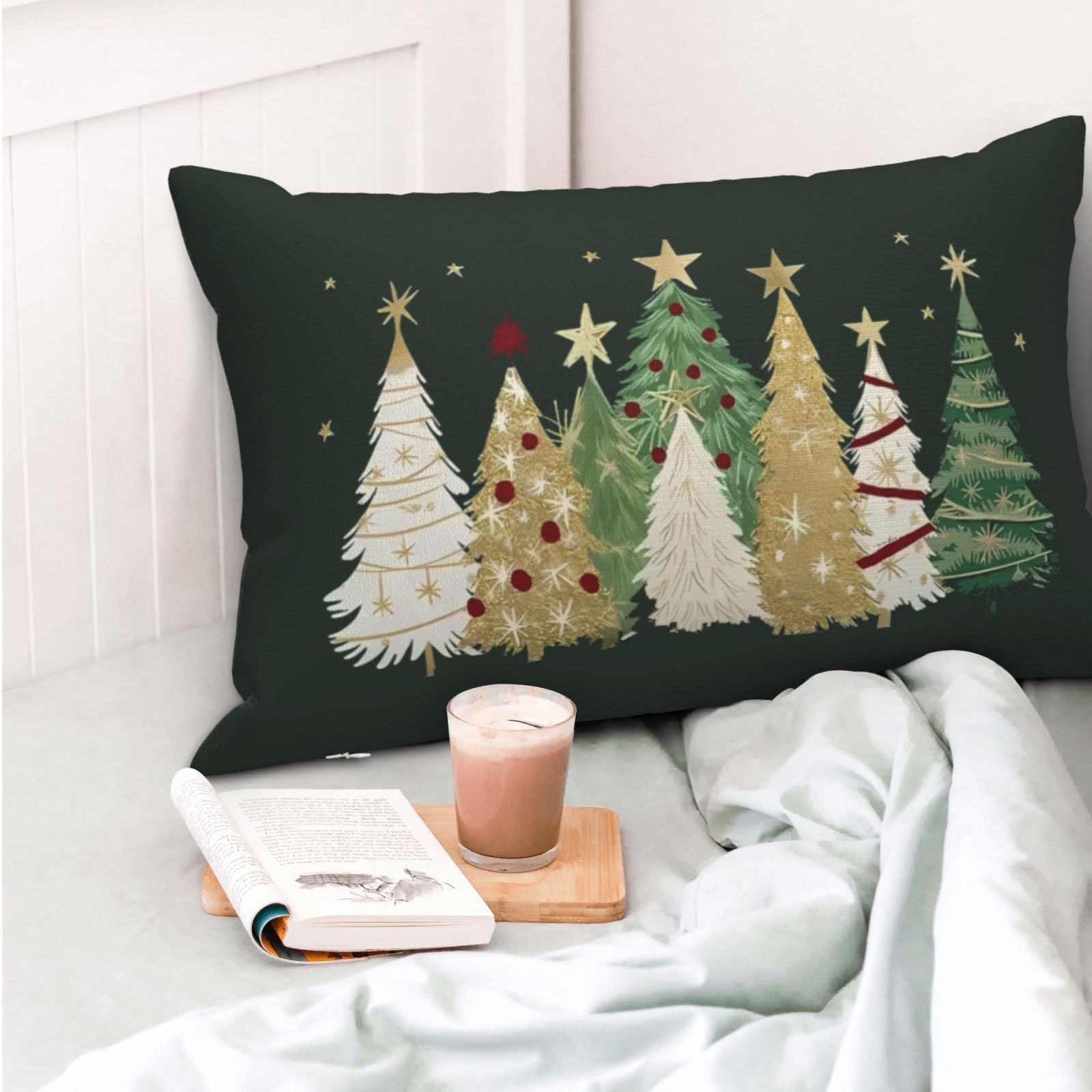 Christmas Pillow Covers Set 2 Green Polyester 50x30cm Sofa Cushion Decor