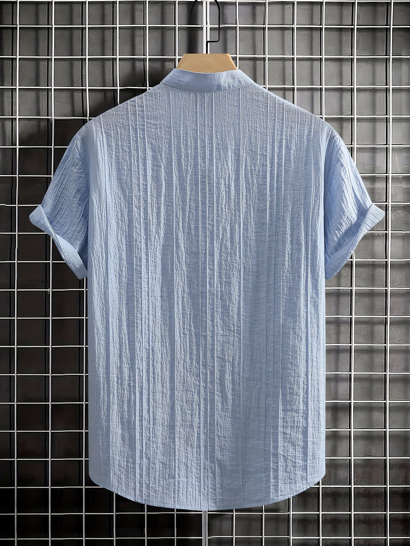 Men's Summer Shirt Solid Color Short Sleeve Woven Lyocell Nylon Stand Collar Casual