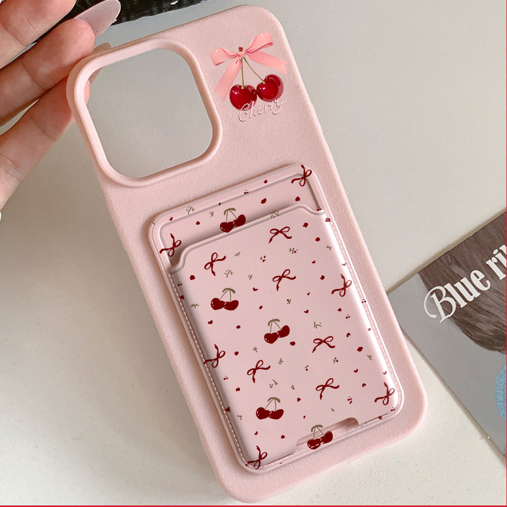 Fundas para teléfono con cerezas y lazo con tarjetero para iPhone 11 12 13 14 15 16 a prueba de golpes de TPU