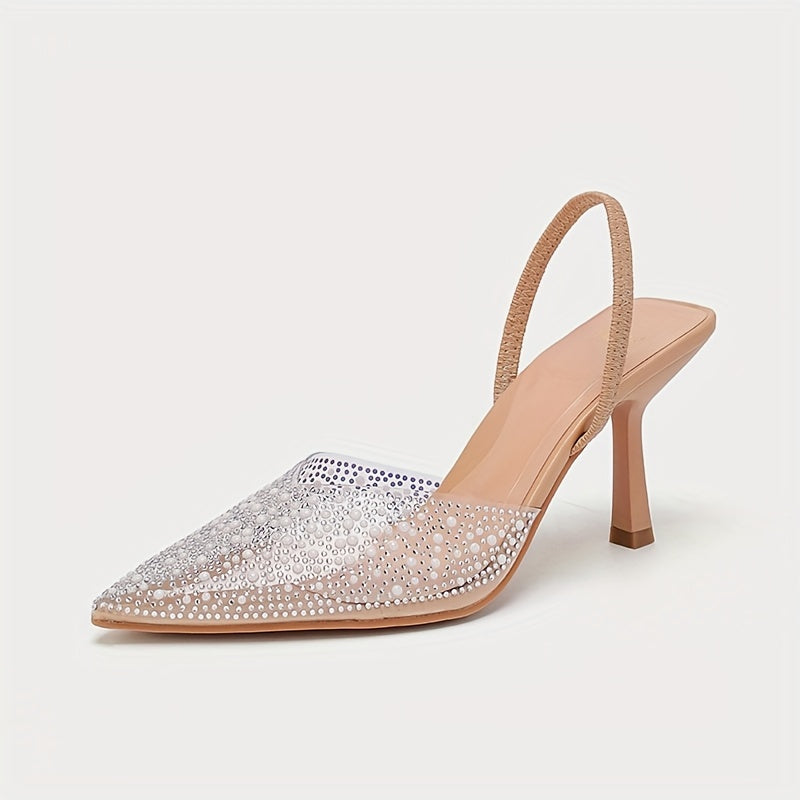Women's Pointed Toe Rhinestone Stiletto Sandals Summer Slip-On