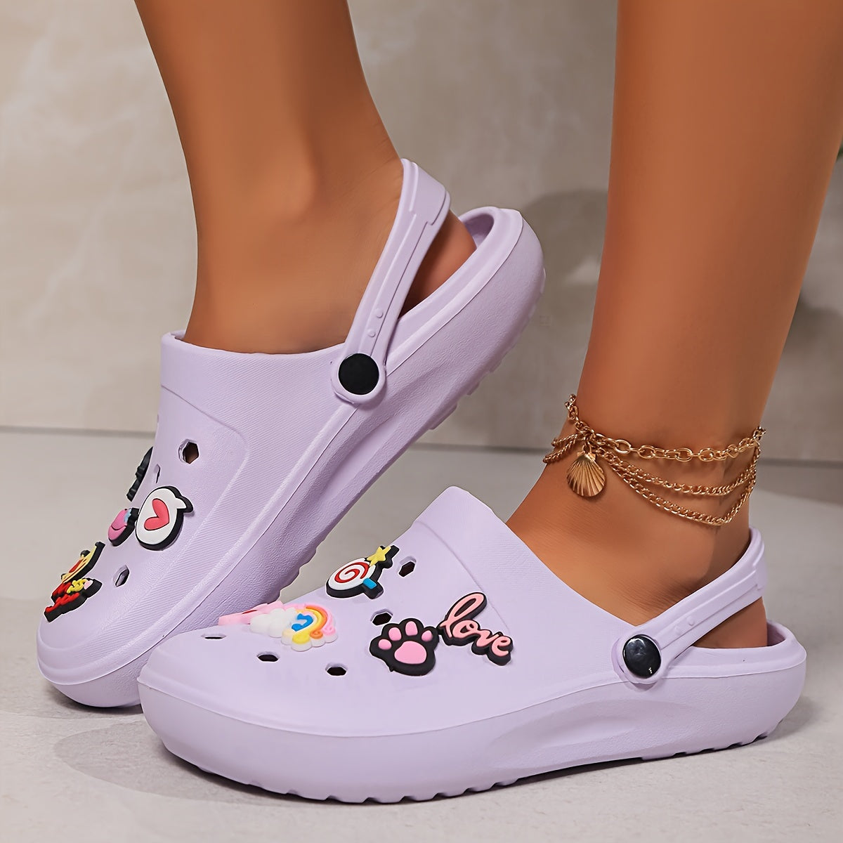 Women's Flat Sandals Breathable EVA Beach Shoes Cartoon Patterned