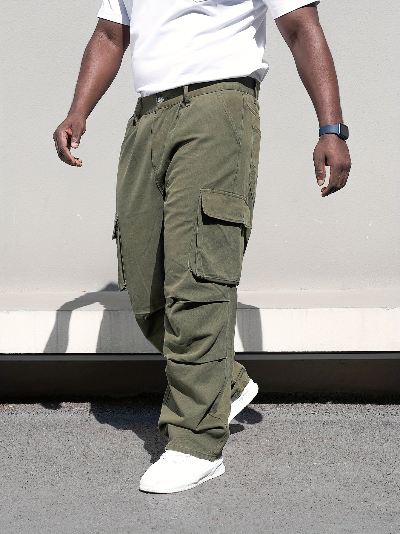 Men's Plus Size Casual Denim Cargo Pants with Loose Fit and Multiple Pockets