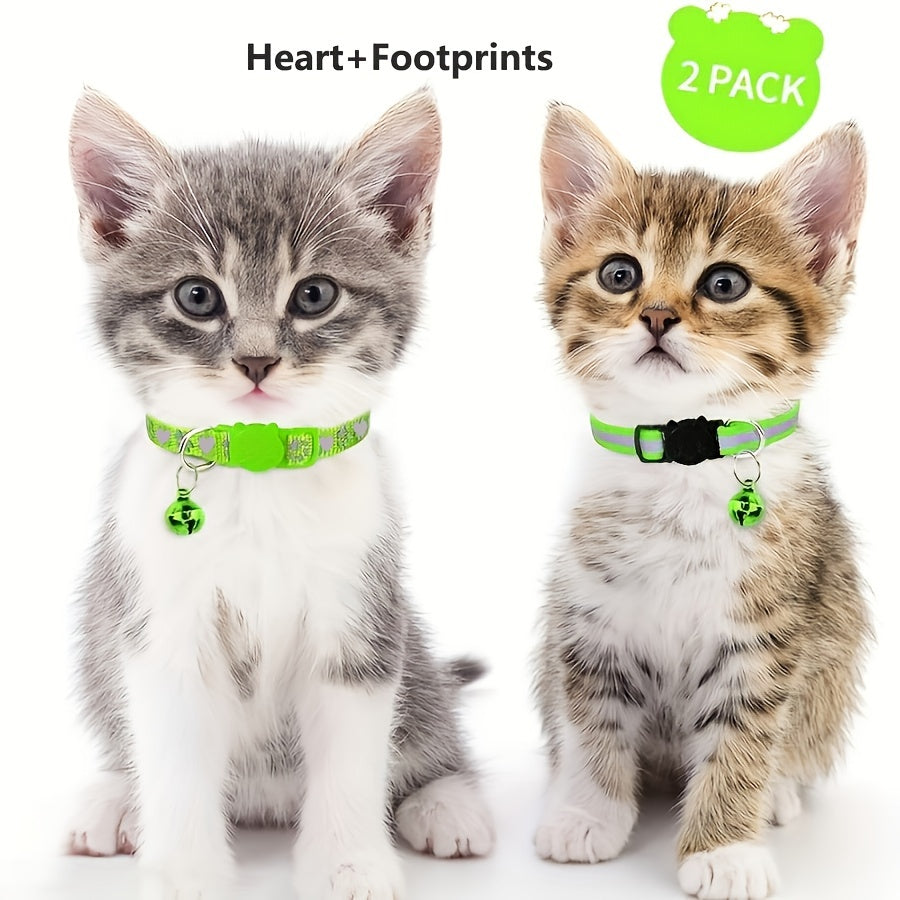Reflective Cat Collars for Kittens with Footprints Bells Breakaway Design Polyester 2 Pack