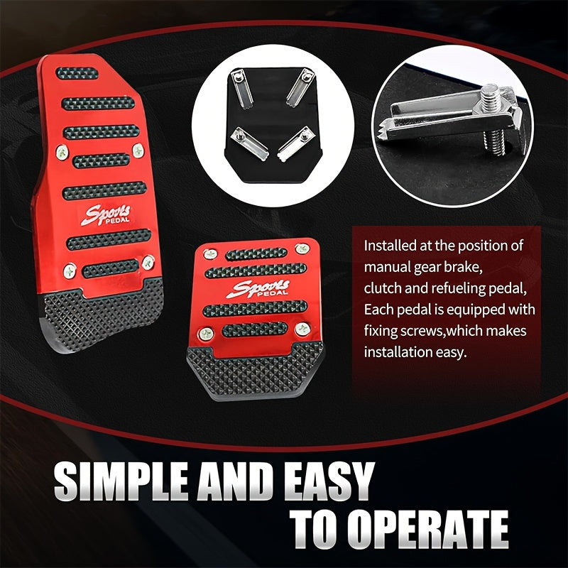 Set of 3 Aluminum Alloy Car Pedal Pads Anti-Slip for Accelerator and Brake