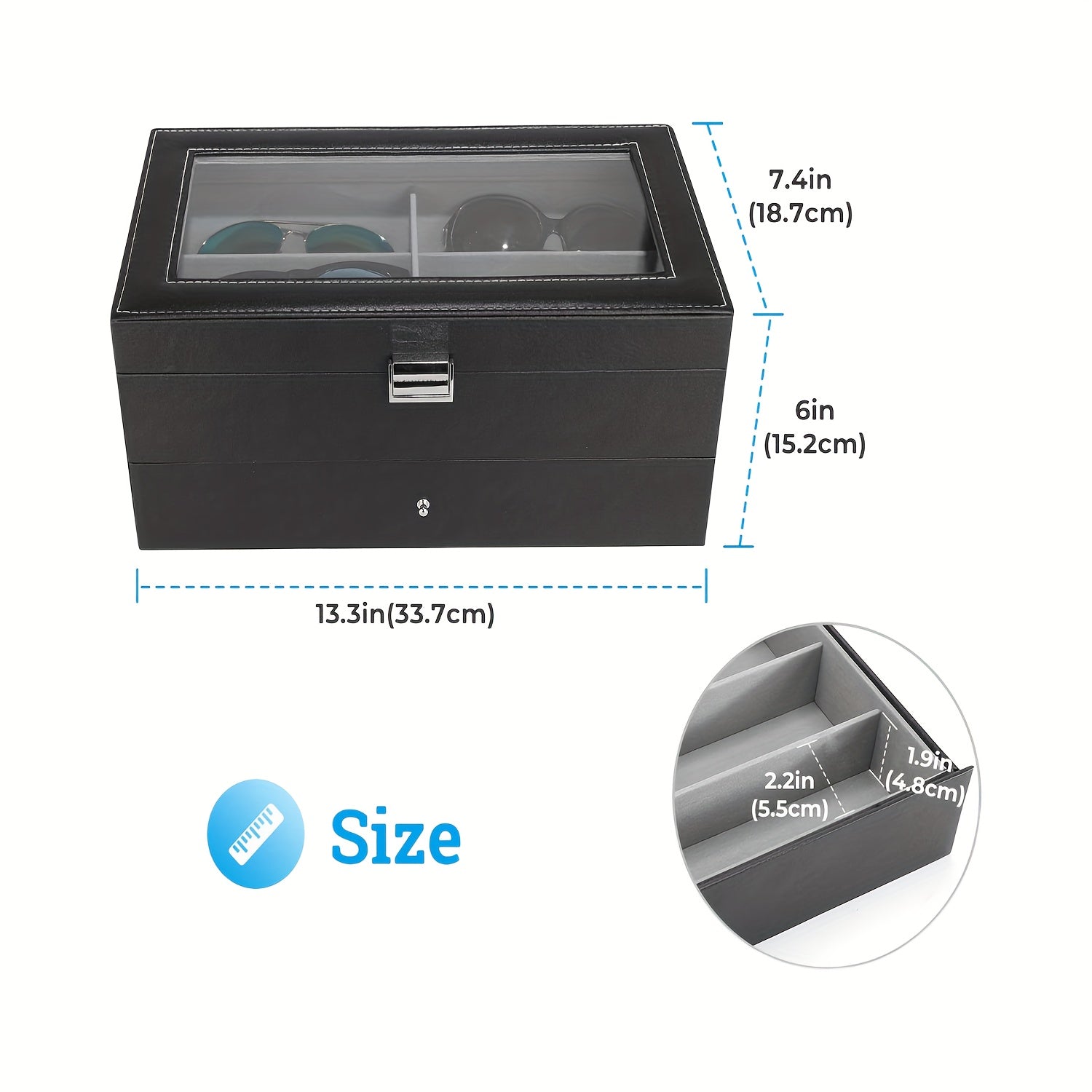 Gray Faux Leather Eyeglasses Organizer 12-Slot Storage Case for Men Women