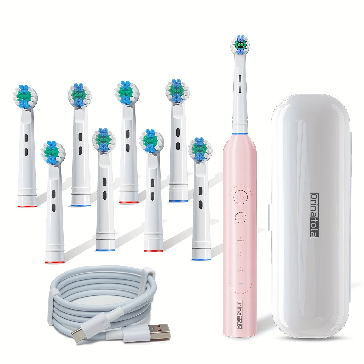 Kattalar uchun elektr tish cho'tkasi, qayta zaryadlanuvchi, aylanadigan, 8 ta boshli, sayohat uchun qadoq