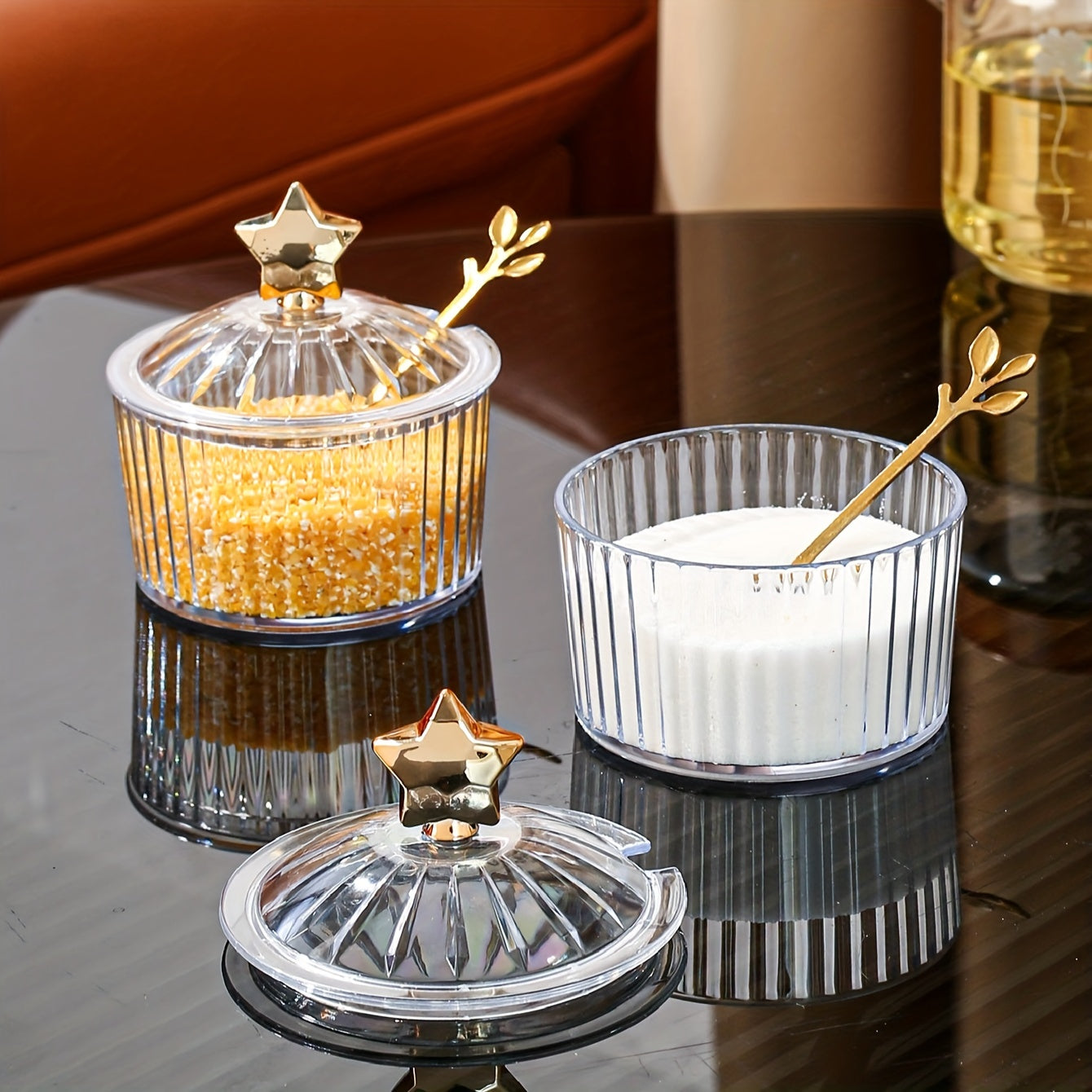 Tarro de especias de plástico de estilo escandinavo con cuchara para cocina y comedor