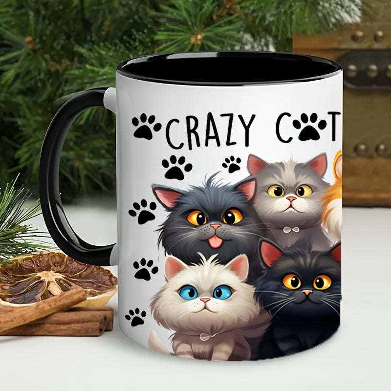 11oz Ceramic Coffee Mug with Cartoon Cats Insulated Microwave Safe Gift for Cat Lovers