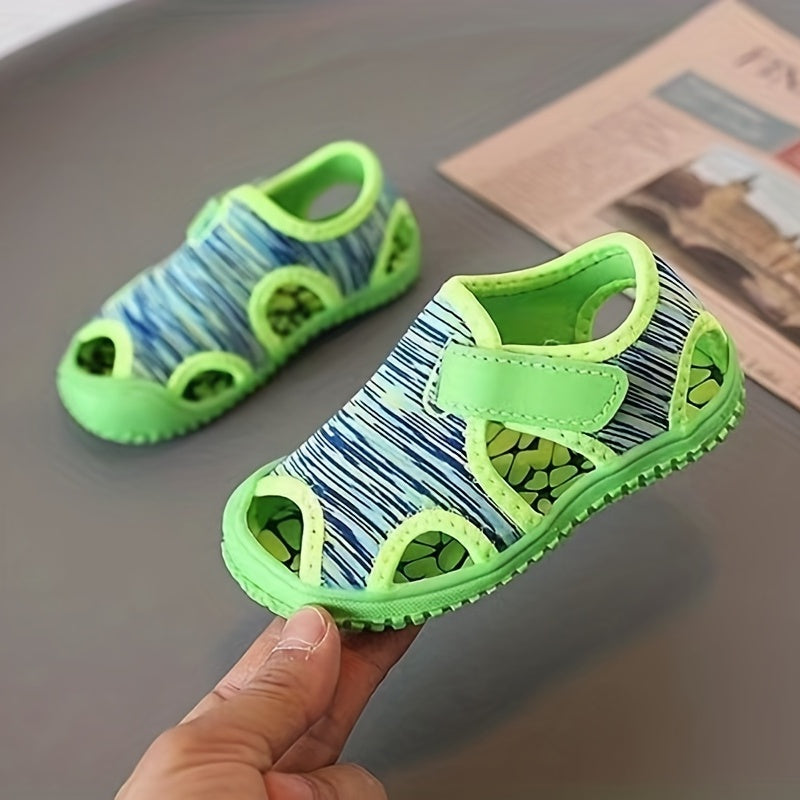 Girls Summer Breathable Striped Platform Sandals Low Top Wedge Toe Cap Anti-Slip Wear-Resistant