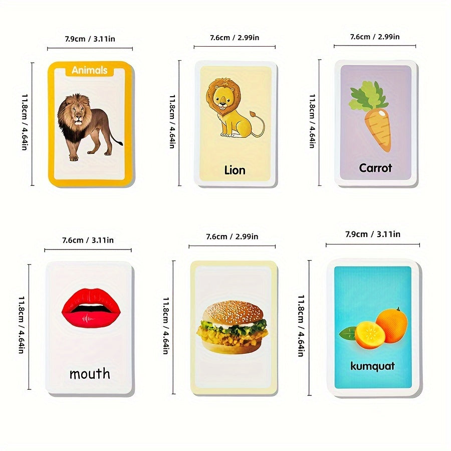Educational Bilingual Flash Cards for Kids Ages 3 and Up 36 Double-Sided Paper Teaching Aids with Animals Fruits Vegetables Shapes and Body Parts