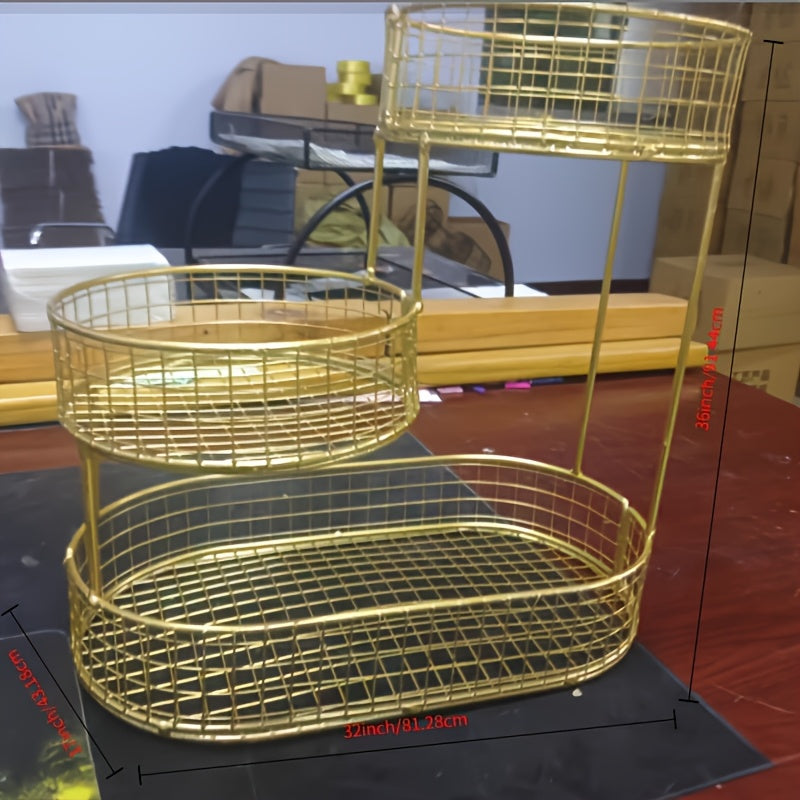 Двухуровочная корзина для хранения из черной металлической сетки для кухни и гостиной