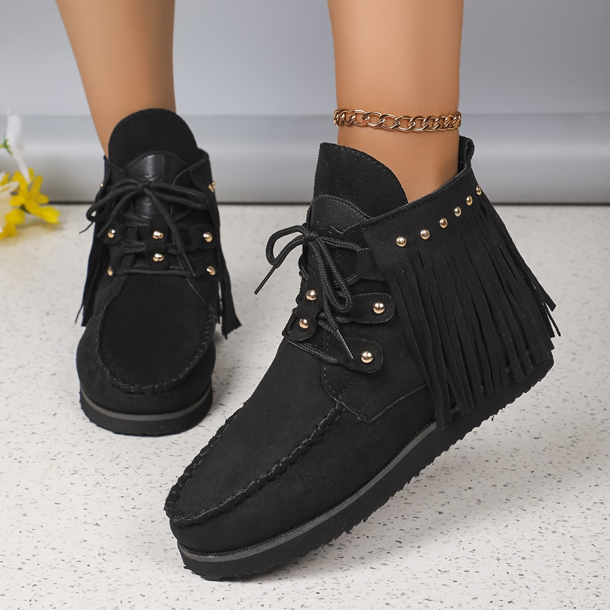 Женские ботинки на платформе с пряжками и бахромой, стиль для всех сезонов