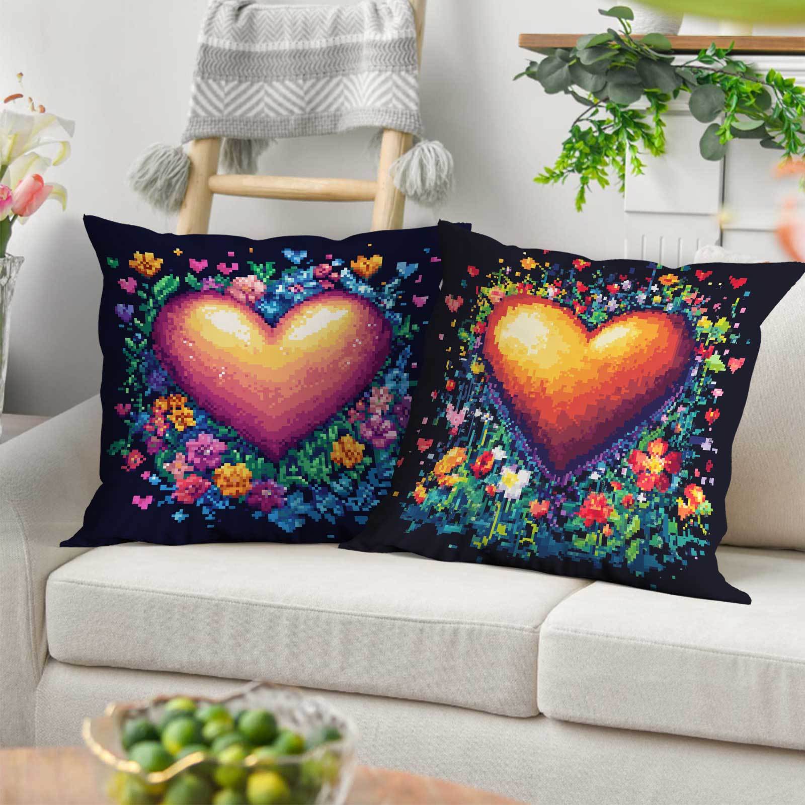 Set of 4 Heart and Butterfly Throw Pillow Covers Soft Zipper Closure Machine Washable Decorative Cushions for Sofa Bedroom Balcony Car