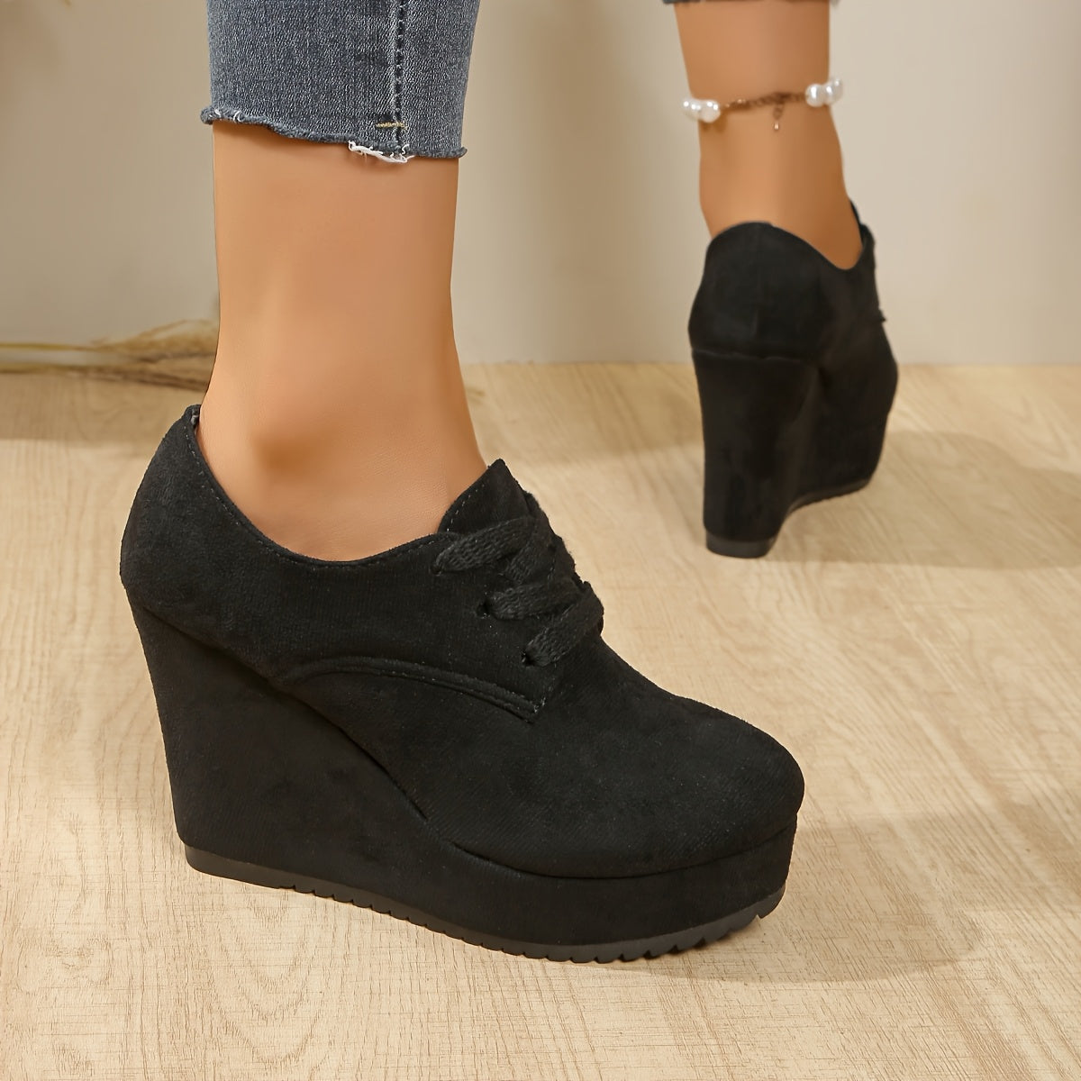 Women's Solid Color Casual Chunky Platform Shoes 10cm Heel Lightweight Boots