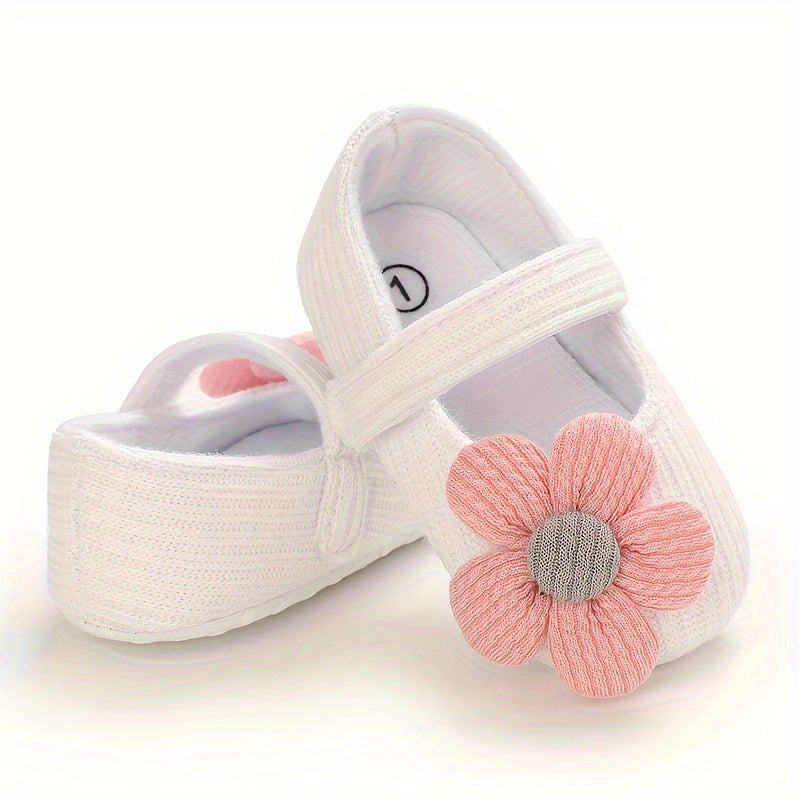 Infant Baby Girls Shoes Lightweight Soft Fabric Flower Decor All-Season Walking Shoes