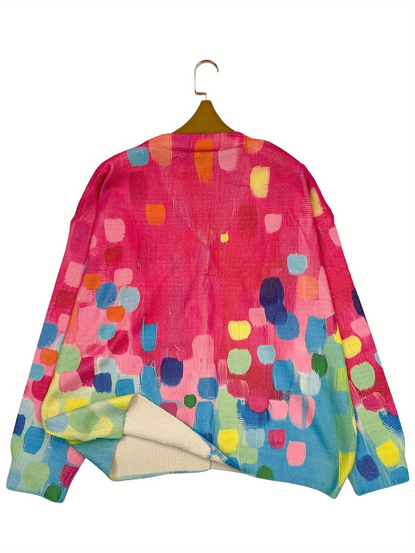 Plus Size Women’s Polyester Knit V-Neck Cardigan with All Over Print